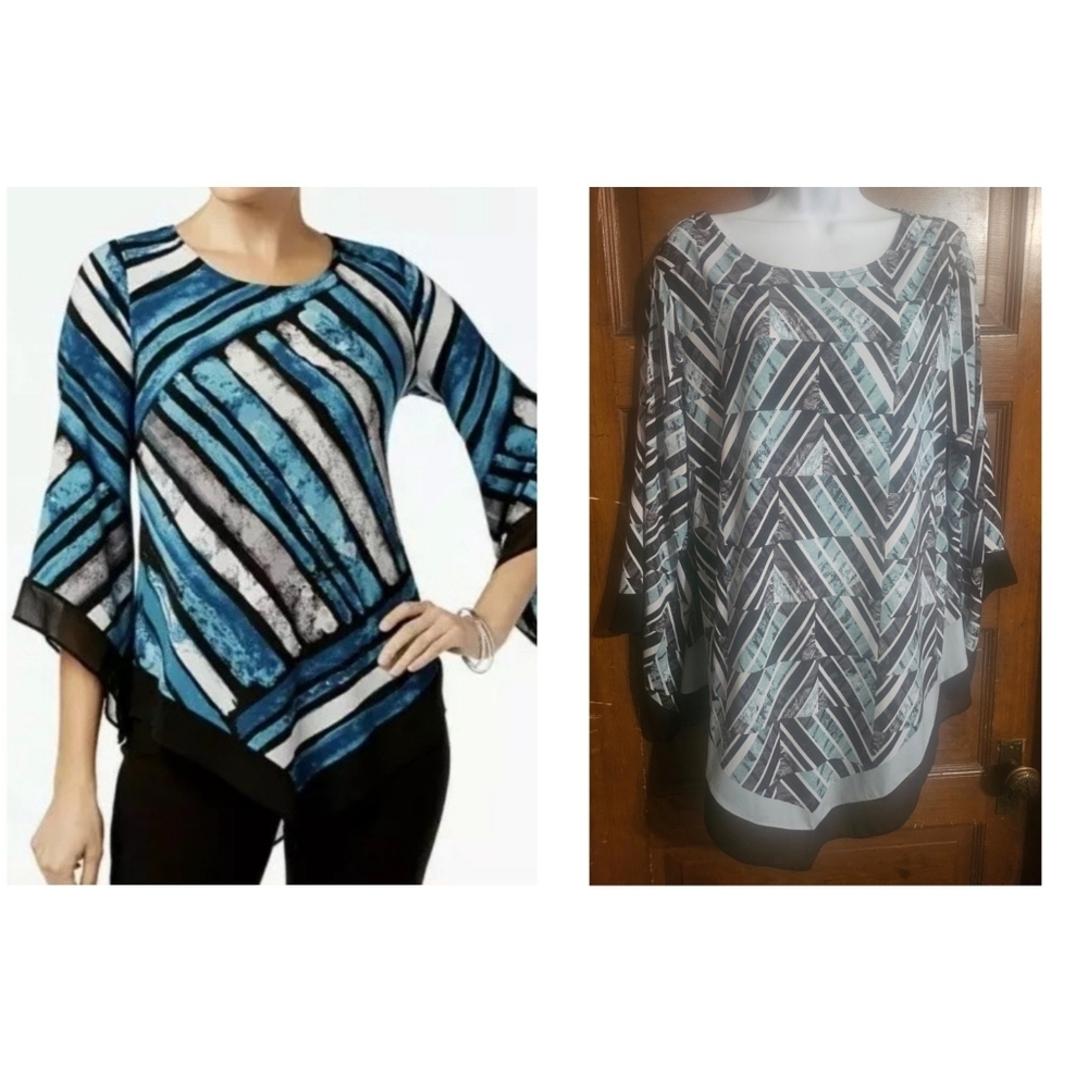 Alfani Striped Hankerchief Hem Tunic Top